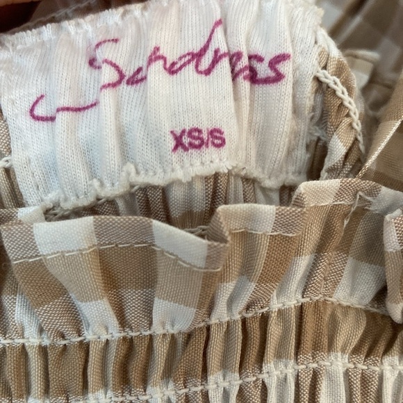 SUNDRESS Pippa Brown and Cream Gingham Pompom Mini Dress - Picture 4 of 6